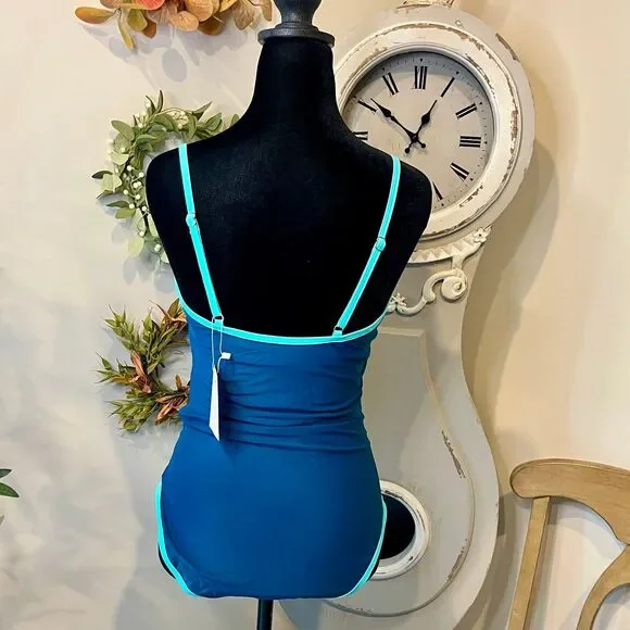 NEW Eomenie Slimming Ruched One-Piece Bathing Suit, Teal & Aqua Blue, Medium - Picture 4 of 9